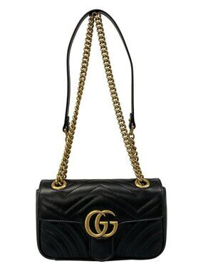 GUCCI GG Marmont 446744 Black Leather Shoulder Bag
